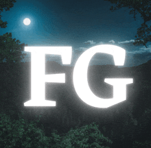 the letter fg is glowing in the dark with trees in the background