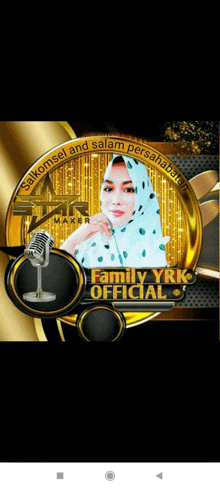 a picture of a woman in front of a microphone that says family yrik official