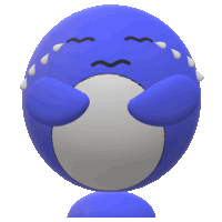 a blue and white ball with tears on its face