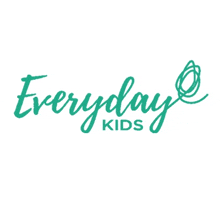 the logo for everyday kids is green and has a flower in the middle of it .