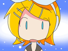 a cartoon character with yellow hair and blue eyes
