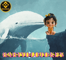 a baby sitting on a cliff next to a whale with the words babyworldtoken