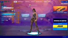 a screenshot of a video game called fortnite with a character standing in front of a screen that says temporada 2