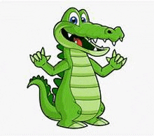 a cartoon crocodile is smiling and waving its paws .