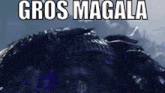 a picture of a monster with the words gros magala written on it .