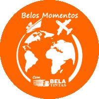 a logo for bela tintas shows a plane flying around the earth