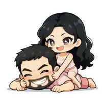 a cartoon of a woman sitting on a man 's shoulders