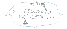 a drawing of a badminton racket with the words " it 's hello nina moi cest p-l " below it