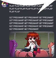 a cartoon of a girl sitting in a chair with a speech bubble that says get pregnant