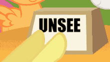 a box with the word unsee on it in black letters