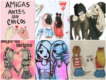 a collage of drawings with the words amigas antes que chicos on the top