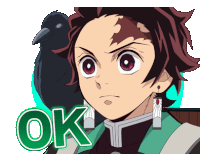 a sticker of a boy with a bird on his shoulder and the word ok below him