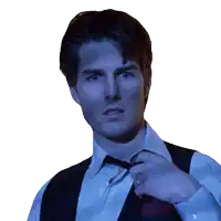 a man wearing a white shirt and a black vest adjusts his tie