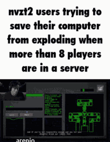 a poster that says nvzt2 users trying to save their computer from exploding