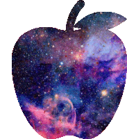 a picture of an apple with a galaxy in the background