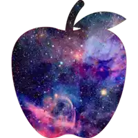 a picture of an apple with a galaxy in the background