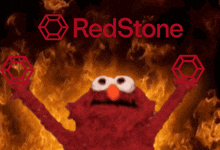 elmo is in front of a redstone logo