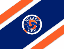 bucare e.f.d. logo on a blue and orange background