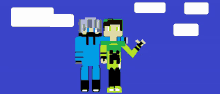 a blue and green minecraft character standing next to each other