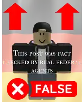 a picture of a roblox character with the words this post was fact checked by real federal agents