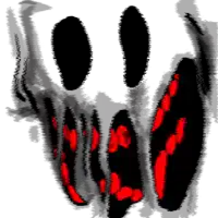a drawing of a ghost with a red mouth