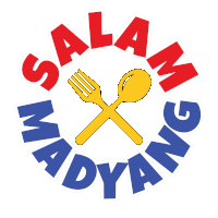 a logo for salam madyang with a fork and spoon in the center