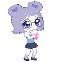 a pixel art of a girl wearing glasses and a bear hat
