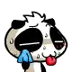 a cartoon panda with a blue towel around its neck and a red tongue .