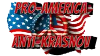 a pro-america anti-krasnov logo with an american flag and peace sign