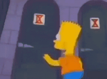 bart simpson is standing in front of a mirror with a picture of himself on it