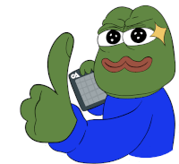 a cartoon frog is giving a thumbs up while holding a ca calculator