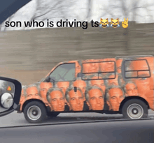 a van with the faces of epstein on it