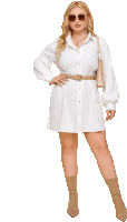 a plus size model wearing a white dress and boots