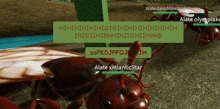 a screenshot of a video game with ants and a message from alate atlanticstar