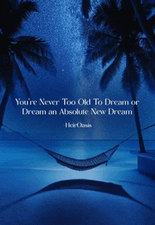 a hammock on a beach with a quote from heir oasis above it