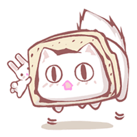 a cartoon drawing of a cat shaped like a piece of toast