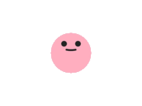 a pink circle with black eyes and a black mouth