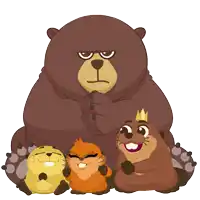 a cartoon illustration of a bear and two ground squirrels with one wearing a crown