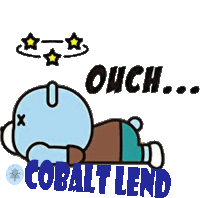 a cartoon of a bear laying down with the words " ouch cobalt lend " above it