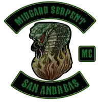 a logo for midgard serpent san andreas mc with a snake on it