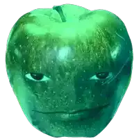 a green apple with a face on it 's face