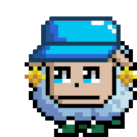 a pixel art drawing of a man with a blue hat