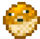 a pixel art drawing of a puffer fish with a beard