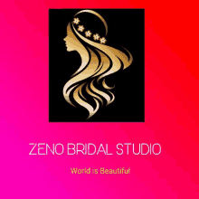 a logo for zeno bridal studio with a picture of a woman with long hair