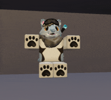 a video game character with paw prints on its arms