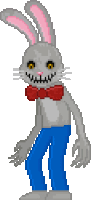 a pixel art of a rabbit wearing a bow tie and blue pants