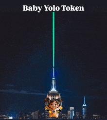 a baby yolo token with a green laser beam coming from it