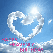 a cloud in the shape of a heart with the words happy heavenly birthday