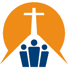 a logo for a church with a cross in the background