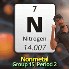 a man stands in front of a sign that says nitrogen on it